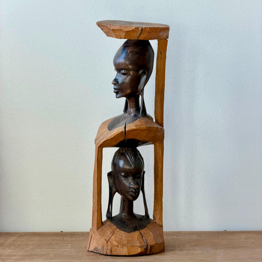Vintage African Folk Art Carved Wood Sculpture | Hand Carved Tribal Figure