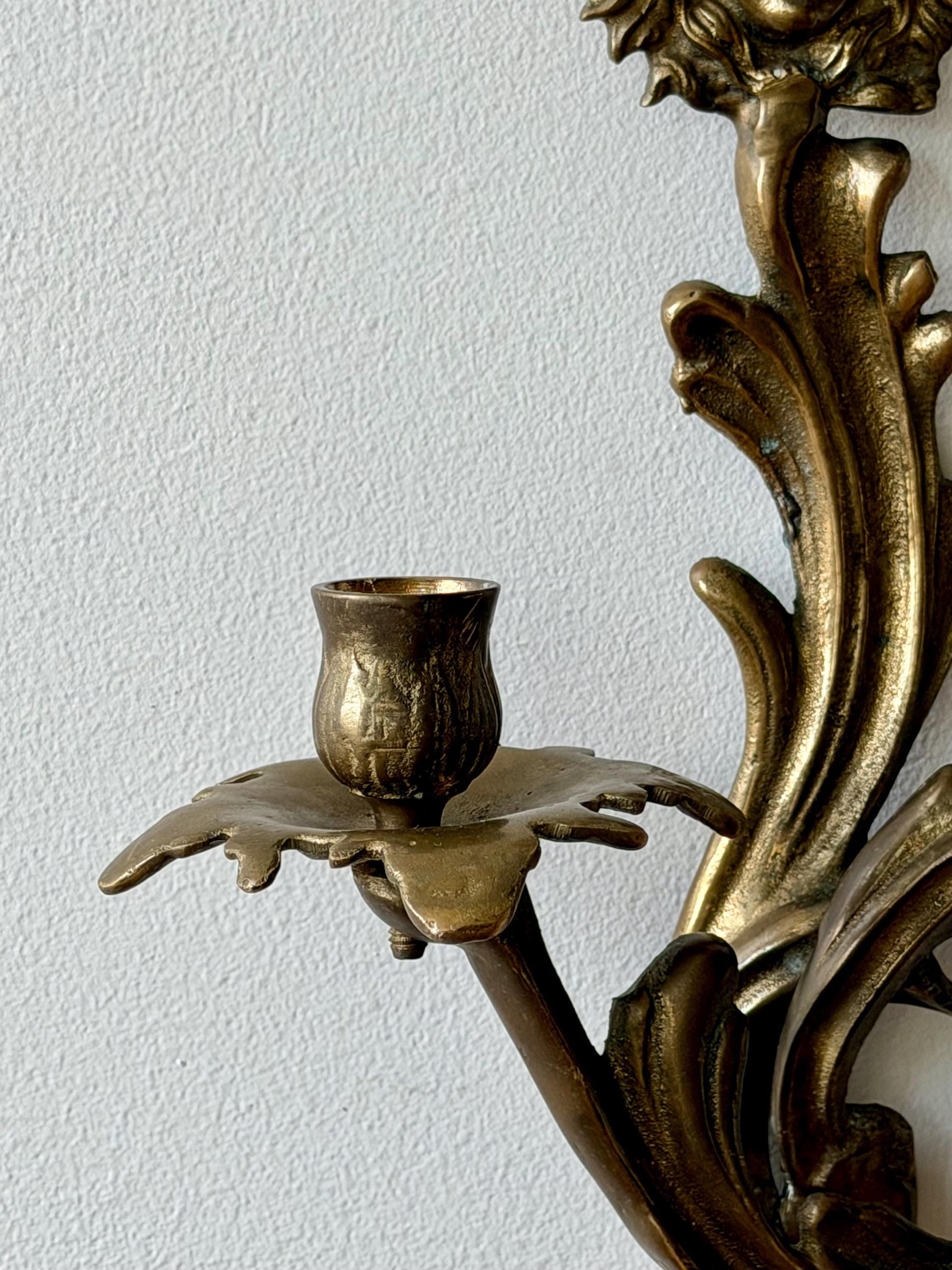 Vintage Brass Wall Sconce with Medusa Motif | Art Nouveau Style Candle Holder