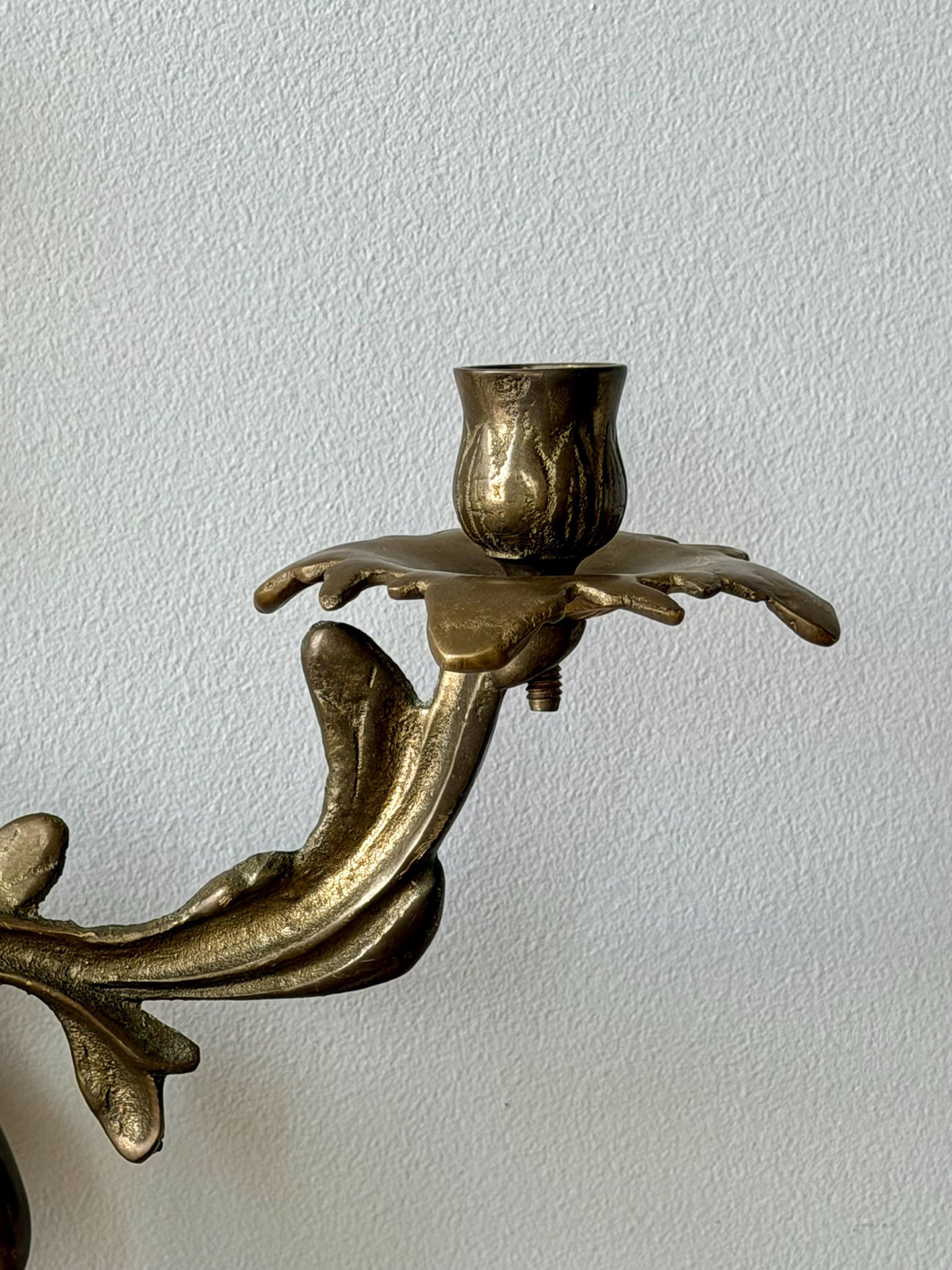 Vintage Brass Wall Sconce with Medusa Motif | Art Nouveau Style Candle Holder
