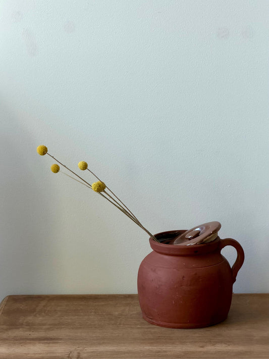 Vintage Redware Crock with Lid | Primitive Pottery Jar | Hand Thrown Earthenware Pot