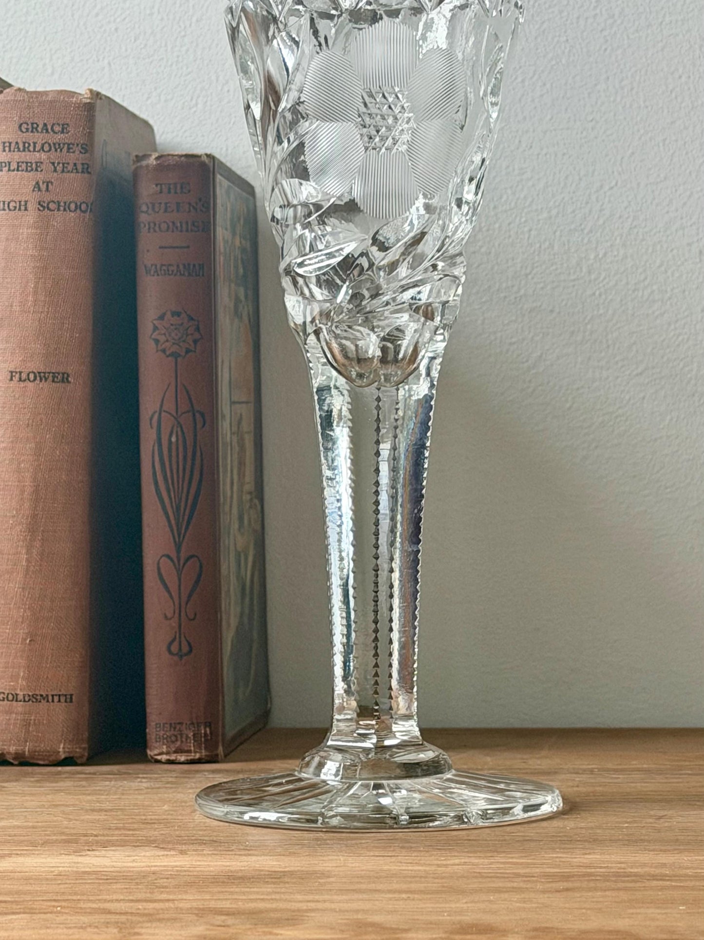 American Brilliant Cut Glass Pedestal Vase | Antique Crystal Trumpet Vase