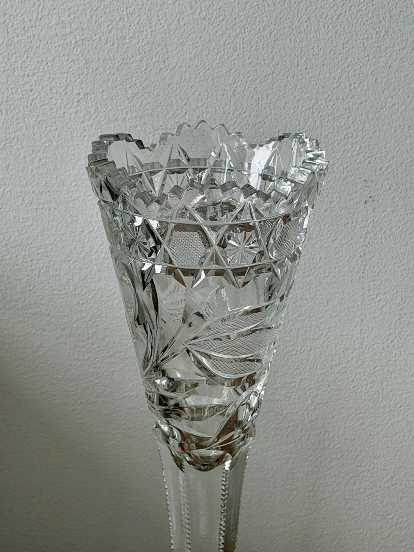 American Brilliant Cut Glass Pedestal Vase | Antique Crystal Trumpet Vase