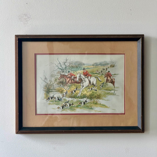 Antique Fox Hunt Print | Framed Equestrian Vintage Hunting Scene | English Country Decor