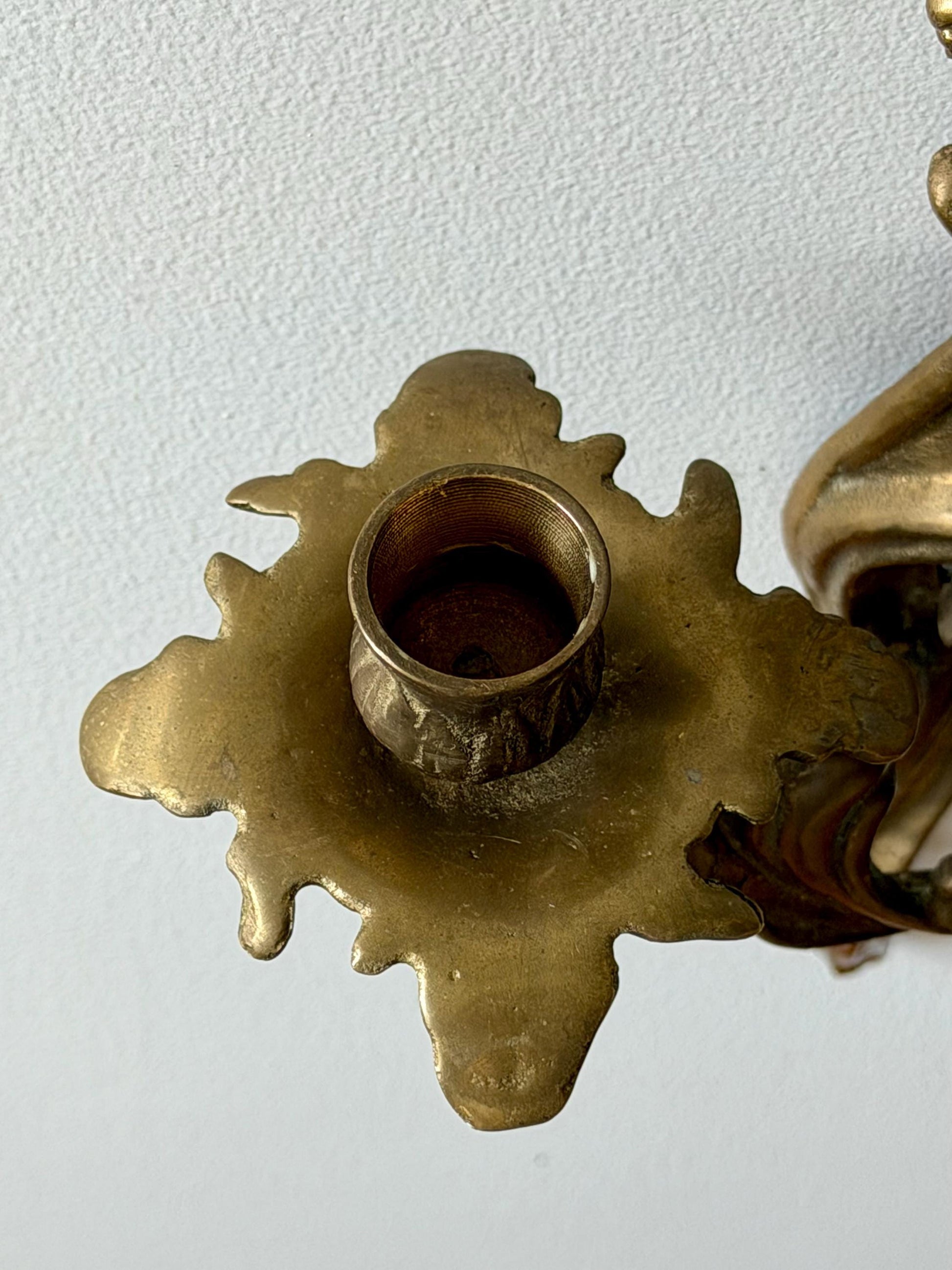 Vintage Brass Wall Sconce with Medusa Motif | Art Nouveau Style Candle Holder