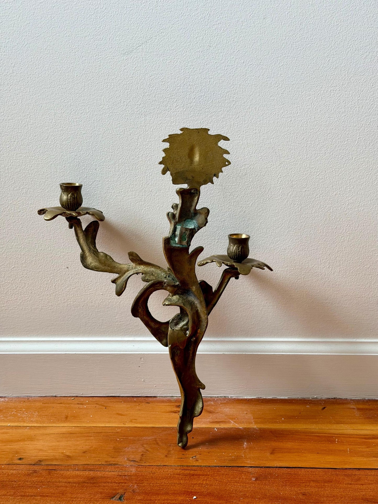 Vintage Brass Wall Sconce with Medusa Motif | Art Nouveau Style Candle Holder