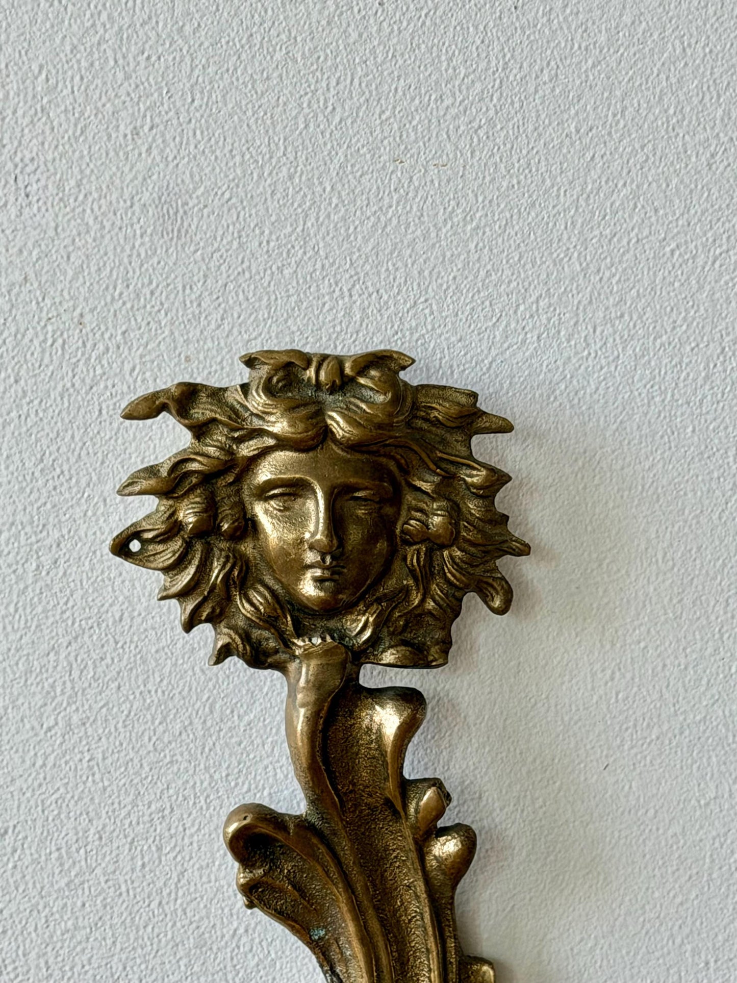 Vintage Brass Wall Sconce with Medusa Motif | Art Nouveau Style Candle Holder