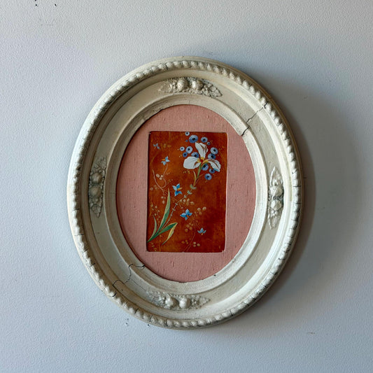 Antique Oval Gesso Frame with Floral Print | Distressed White Finish